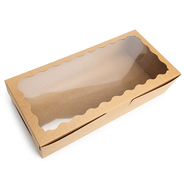 Kraft Papierschachtel mit gewelltem Sichtfenster 30x6,5x14 cm (25 Stück) [WKRG125]
