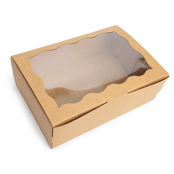 Kraft Papierschachtel mit gewelltem Sichtfenster 22,1x7x15,1 cm (25 Stück) [WKRG86]