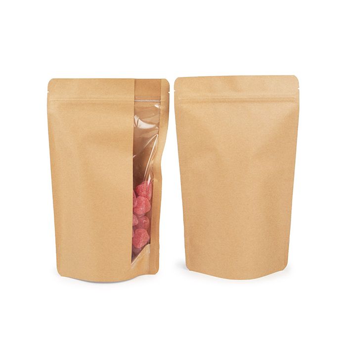 Standbodenbeutel mit Vertikalem Fenster Kraft 17.1x8.9x28.6 cm (100 Stück) [ZBGV4K]