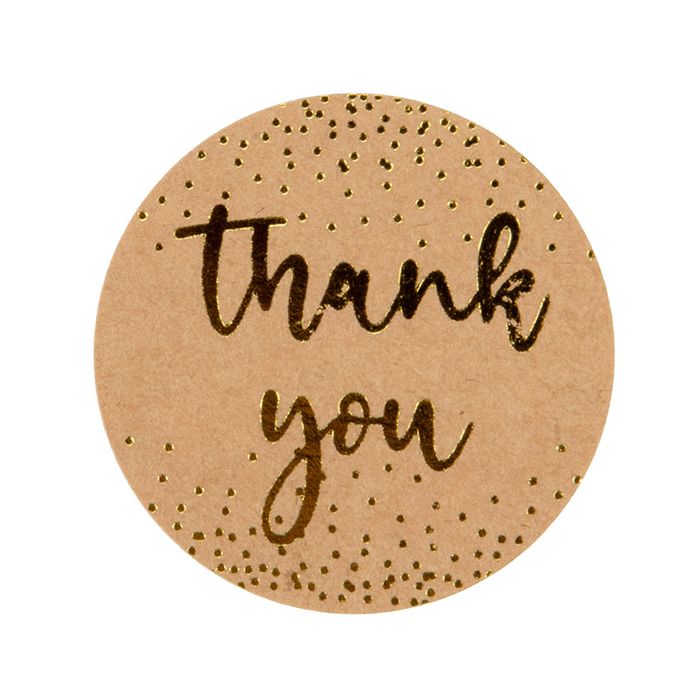 Stickers Round Thank You (Kraft w/ Gold Text) 3,8 cm (1 Sheet)