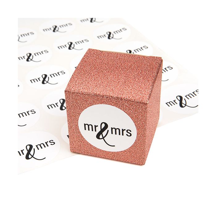 Sticker Rund "Mr & Mrs" (Weiß mit Schwarz Text) 3,8 cm (1 Blatt) [LS1HMMW]