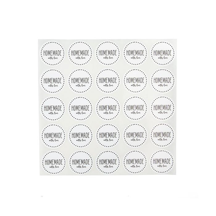 Sticker Rund "Homemade mit Love" (Weiß mit Schwarz Text) 5,1 cm (1 Batt) [LS2HML]