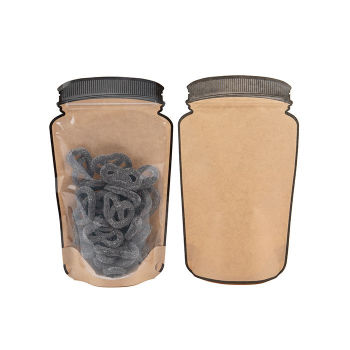 Standbodenbeutel Kraft/Transparent Glasgefäß-Form 15.2x7.9x25.4cm (100 Stück) [SP7KCZ]