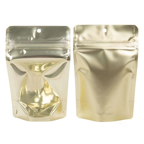 Standbodenbeutel Transparent/Mattgold 10.2x6x15.2cm | 57 Gramm (100 Stück) [ZBGMG2]