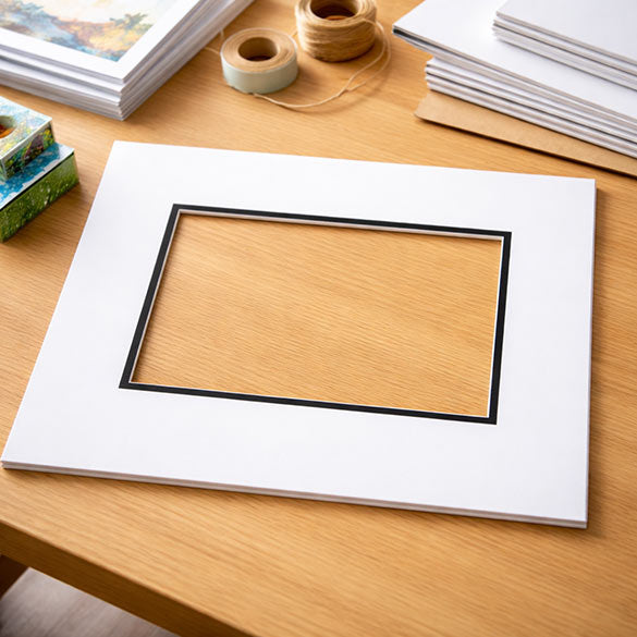 Fertig-Passepartouts 11.8x16.8cm Fenster - Weiß/Schwarz doppelte Dicke - 20.3x25.4cm Außenrahmen (10 Stück) [MD20049]