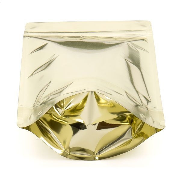 Standbodenbeutel Gold 17.1x8.9x28.6cm | 340 Gramm mit rundem Fenster (100 Stück) [ZBGMO4SG]