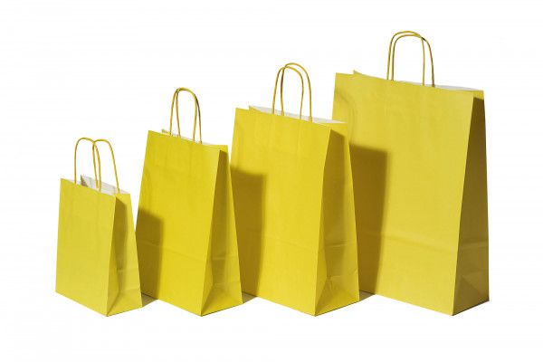 Paper Carrier Bags Yellow 26+12x35cm Kraft 90 grams