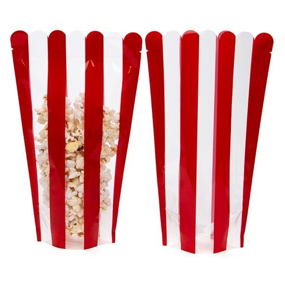 Standbodenbeutel Popcorn Rot/Weiß 15.2x8.9x22.9cm (100 Stück) [SP4P]
