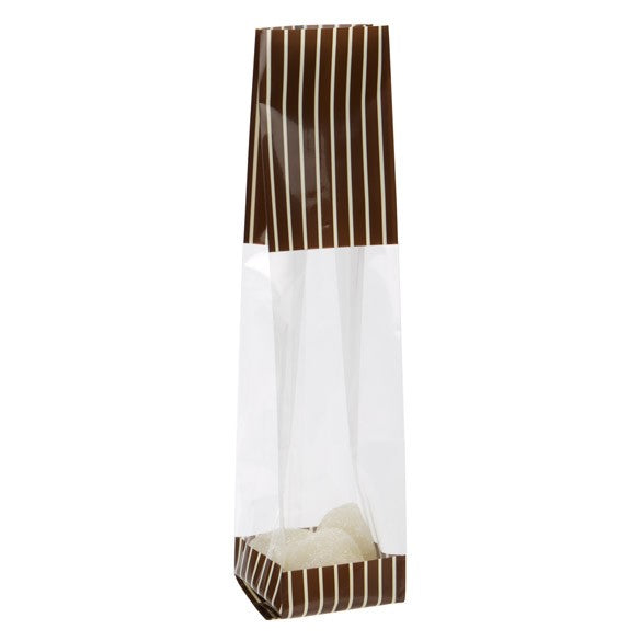 Bedruckte Beutel Braun mit Creme Streifen - 5.1x4.8x24.1cm mit Seitenfalten (100 Stück) [G1BNC]