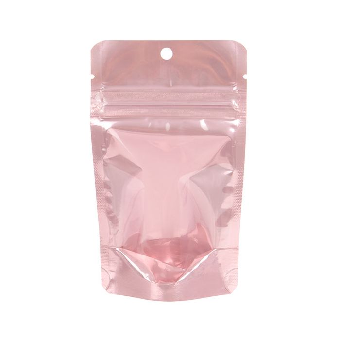 Standbodenbeutel Transparent/Rosé Gold 8x5x13cm | 28 Gramm mit Aufhängeloch (100 Stück) [ZBGRG1]