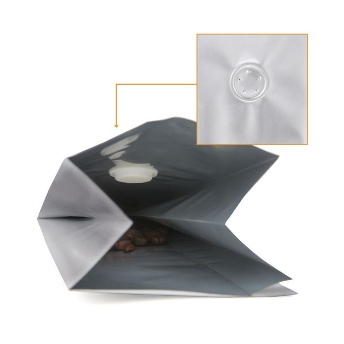 Kaffeebeutel Silber mit Ventil 8.5x6.5x33cm | 450 Gramm (50 Stück) [SGC2S]