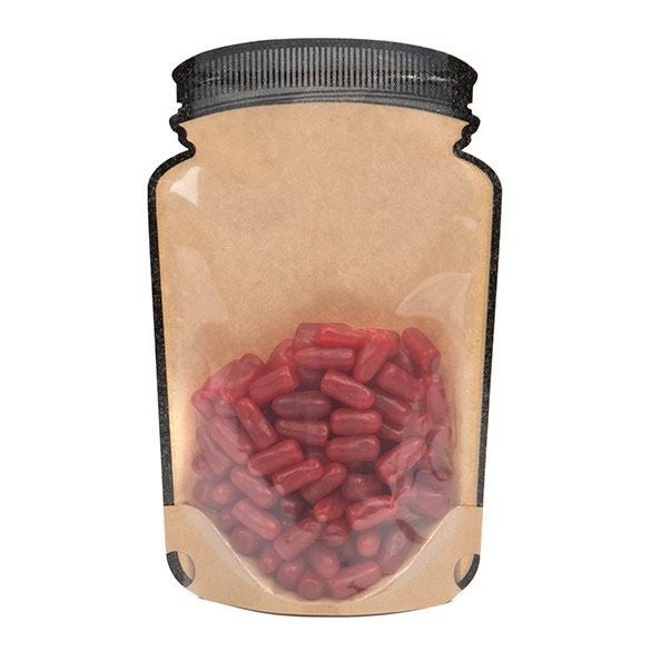 Standbodenbeutel Kraftpapier/Transparent Glasgefäß-Form 13x7.6x20.6cm (100 Stück) [SP3KC]