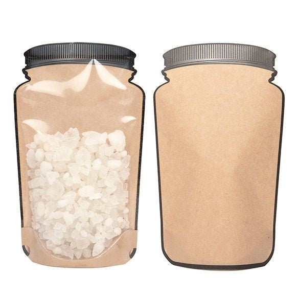 Standbodenbeutel Kraftpapier/Transparent Glasgefäß-Form 15.2x7.9x25.4cm (100 Stück) [SP7KC]