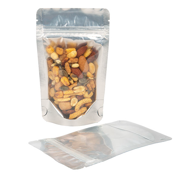 Standbodenbeutel Transparent/Silber 9.5x5.5x15.5cm | 57 Gramm (100 Stück) [ZBGS35]