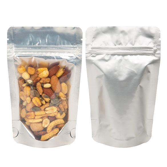 Standbodenbeutel Transparent/Silber 9.5x5.5x15.5cm | 57 Gramm (100 Stück) [ZBGS35]