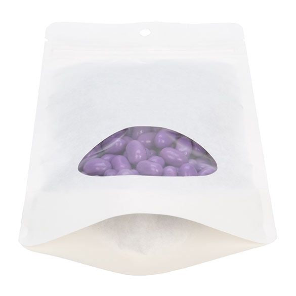 Öko Standbodenbeutel Kraft/Bioplastik Weiß 13x7.9x20.6cm | 113 Gramm mit Fenster (100 Stück) [ZBGEO3W]