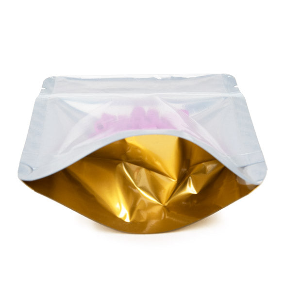 Standbodenbeutel Transparent/Gold 8x5x13cm | 28 Gramm (100 Stück) [ZBGG1]