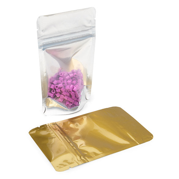 Standbodenbeutel Transparent/Gold 8x5x13cm | 28 Gramm (100 Stück) [ZBGG1]