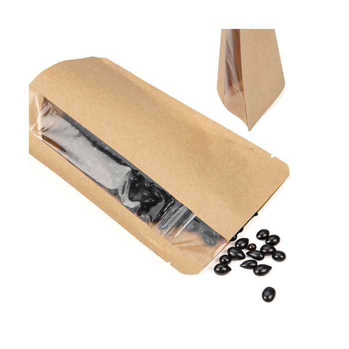 Standbodenbeutel mit Vertikalem Fenster Kraft 10.2x6x15.2 cm (100 Stück) [ZBGV2K]