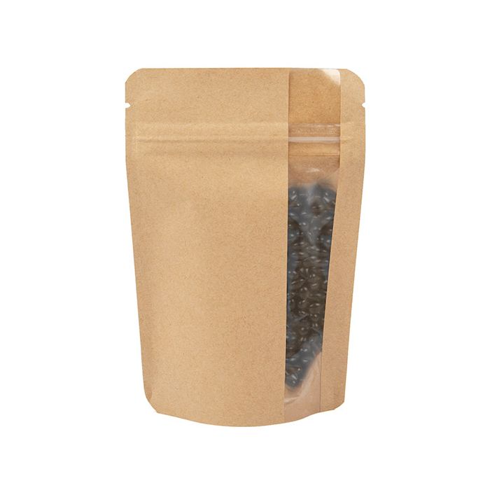 Stand Up Pouch w/ Vertical Window Kraft 10.2x6x15.2 cm