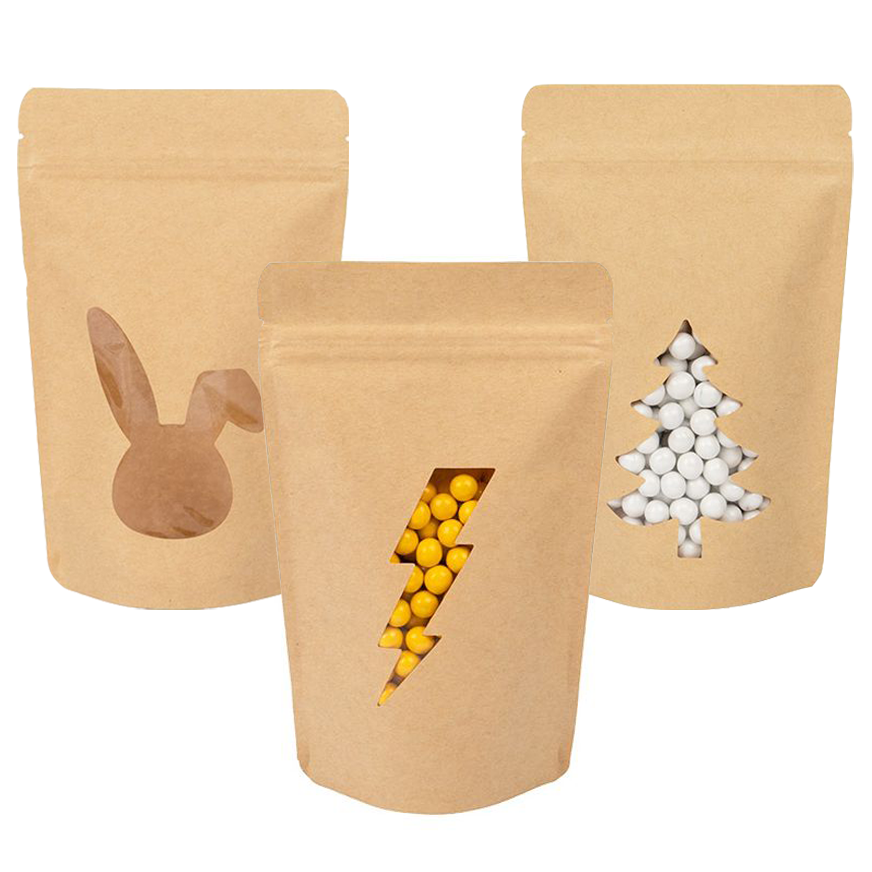 Standbodenbeutel Kraft mit Rabbit Fenster 13x7,9x20,6 cm (25 Stück) [ZBGSW3R]