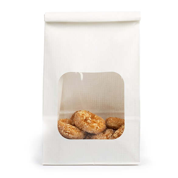 Weißer Kraftbeutel mit Tin-Tie-Verschluss und Sichtfenster 15,2x7x26,7 cm (100 Stück) [TTW3W]