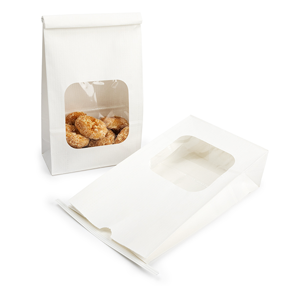 Weißer Kraftbeutel mit Tin-Tie-Verschluss und Sichtfenster 15,2x7x26,7 cm (100 Stück) [TTW3W]