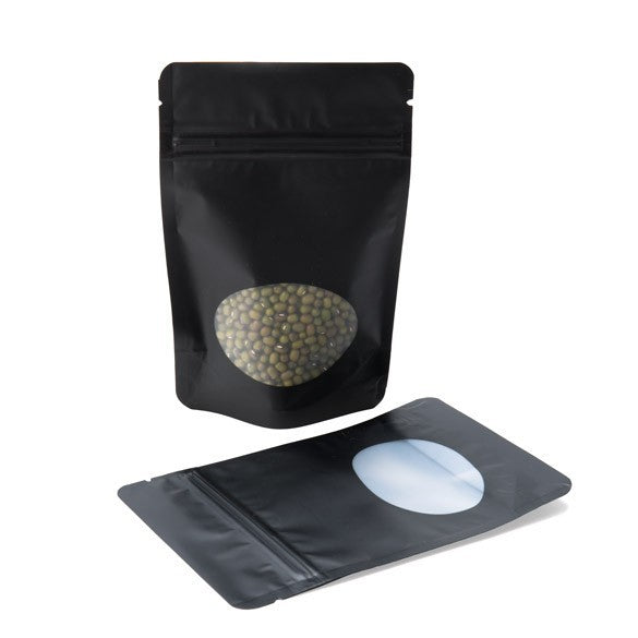 Stand Up Pouches Matt Black with oval Window 13x7x20.5cm | 113 grams
