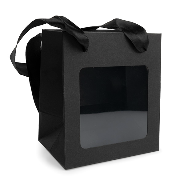 Geschenkbeutel Schwarz mit Sichtfenster 10,2x7x11,4 cm (10 Stück) [GMBW1B]