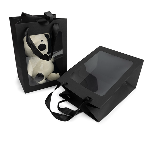 Geschenkbeutel Schwarz mit Sichtfenster 17,8x12,7x24,9 cm (10 Stück) [GMBW2B]
