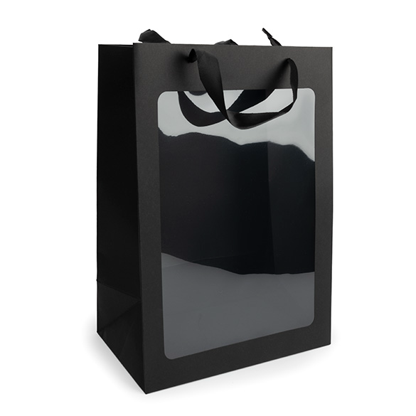 Geschenkbeutel Schwarz mit Sichtfenster 24,9x15,2x35,1 cm (10 Stück) [GMBW3B]