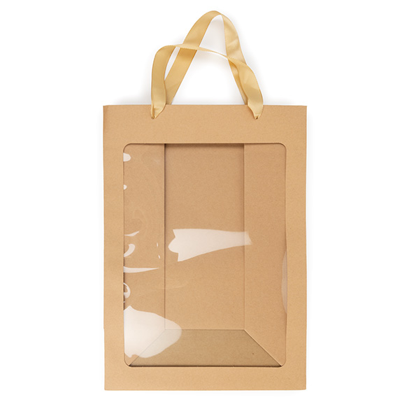 Geschenkbeutel Kraft mit Sichtfenster 24,9x15,2x35,1 cm (10 Stück) [GMBW3K]