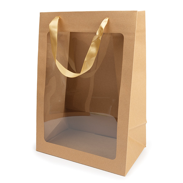 Geschenkbeutel Kraft mit Sichtfenster 24,9x15,2x35,1 cm (10 Stück) [GMBW3K]