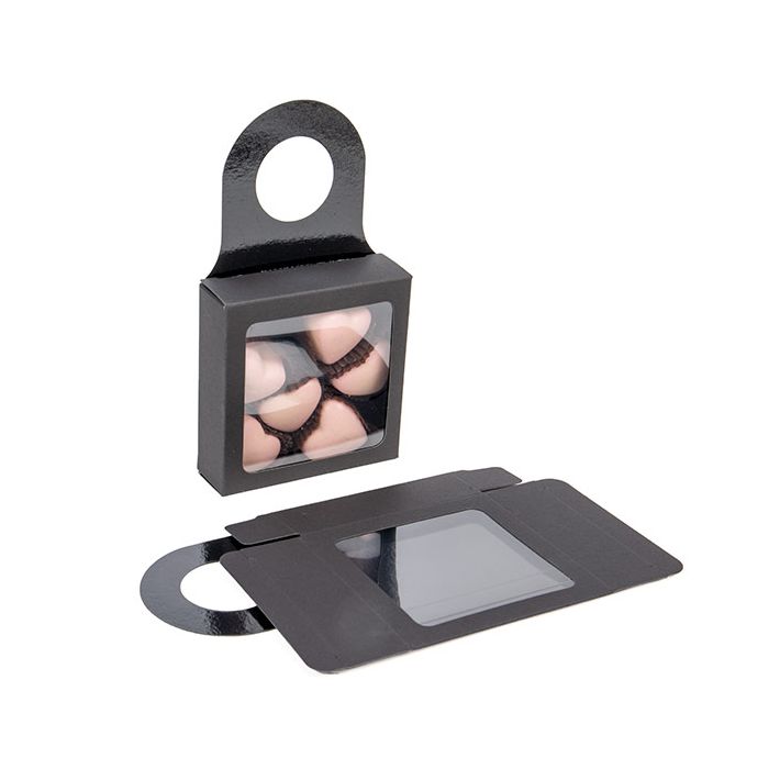 Pappschachteln mit Fenster & Aufhängeloch 9x3x9cm Schwarz (25 Stück) [FS356B]