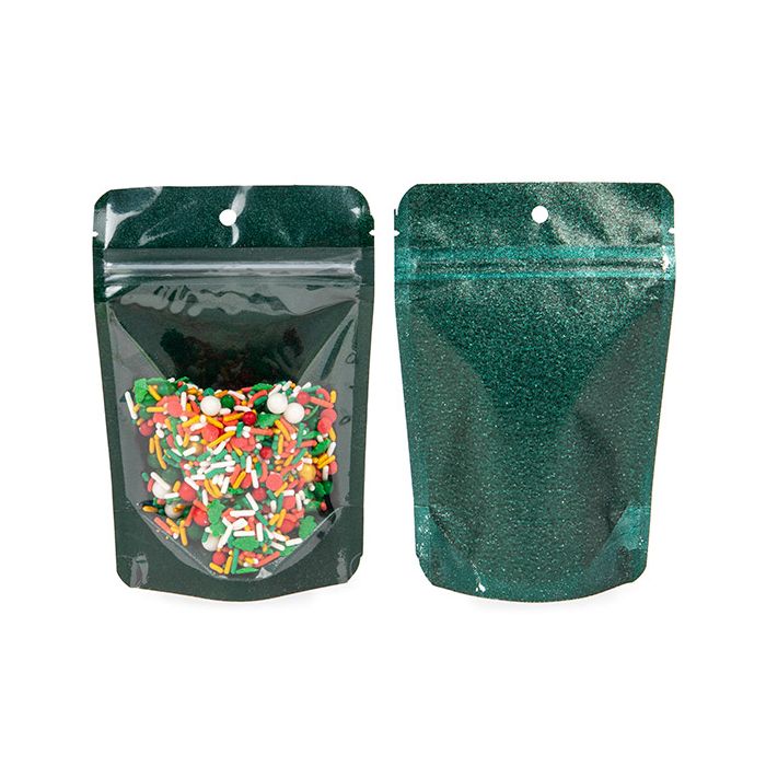 Standbodenbeutel Transparent/Glitzerndes Grün 10,2x6x15,2 cm (100 Stück) [ZBG2GLGR]