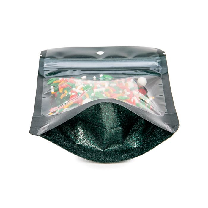 Standbodenbeutel Transparent/Glitzerndes Grün 10,2x6x15,2 cm (100 Stück) [ZBG2GLGR]