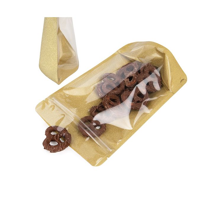 Standbodenbeutel Transparant/Glitter Gold 13x7,9x20,6 cm (100 Stück) [ZBG3GLG]