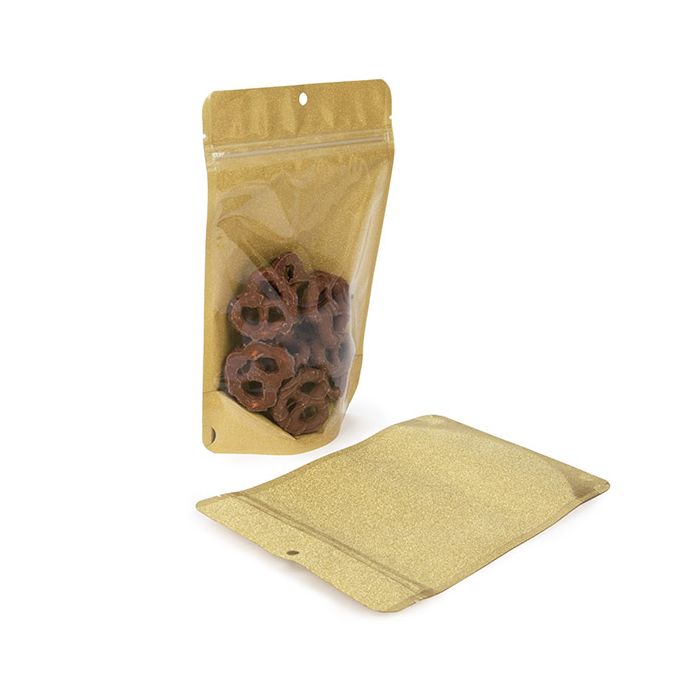 Standbodenbeutel Transparant/Glitter Gold 13x7,9x20,6 cm (100 Stück) [ZBG3GLG]