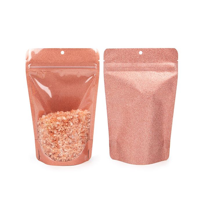 Standbodenbeutel Transparent/Glitter Rose Gold 13x7,9x20,6 cm (100 Stück) [ZBG3GLRG]