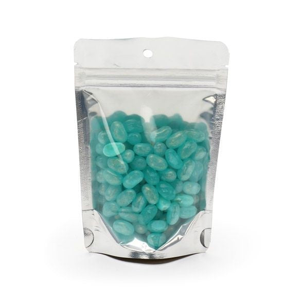 Standbodenbeutel Transparent/Gold 10.2x6x15.2cm | 57 Gramm mit Aufhängeloch (100 Stück) [ZBGG2H]