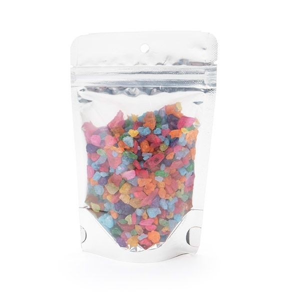 Standbodenbeutel Transparent/Gold 9.5x5.7x15.7cm | 57 Gramm mit Aufhängeloch (100 Stück) [ZBGG35H]