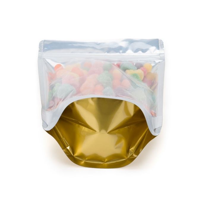 Standbodenbeutel Transparent/Gold 14.9x8.9x23.2.2cm | 310 Gramm (100 Stück) [ZBGG7]