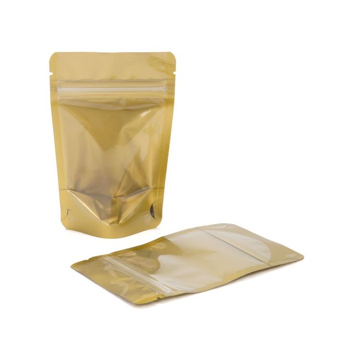 Standbodenbeutel Transparent/Gold 8x5x13cm | 28 Gramm (100 Stück) [ZBGGC1]