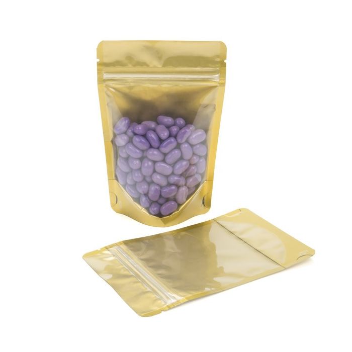 Standbodenbeutel Transparent/Gold 14.9x8.9x23.2.2cm | 310 Gramm (100 Stück) [ZBGGC7]