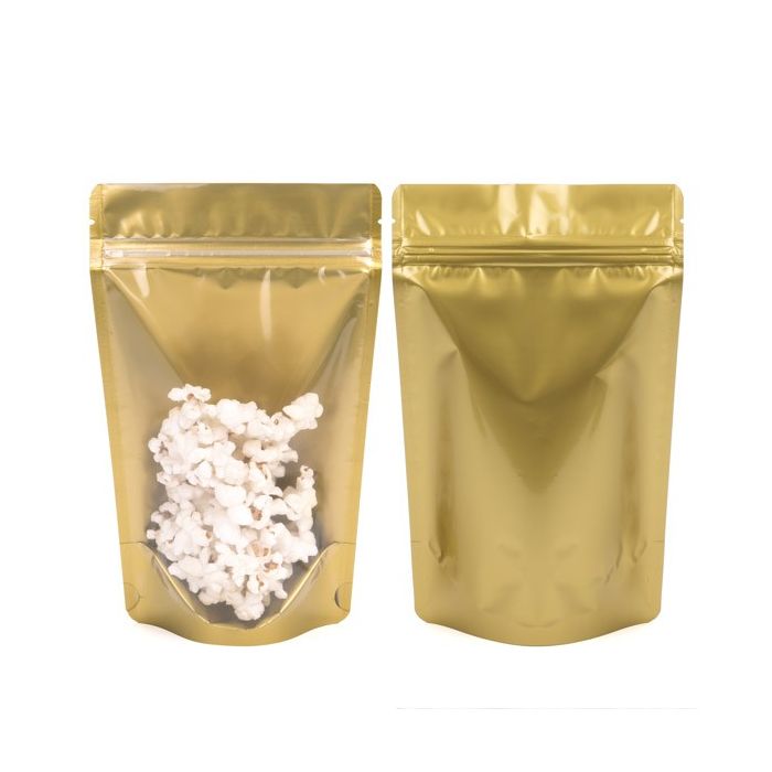 Standbodenbeutel Transparent/Gold 8x5x13cm | 28 Gramm (100 Stück) [ZBGGC1]