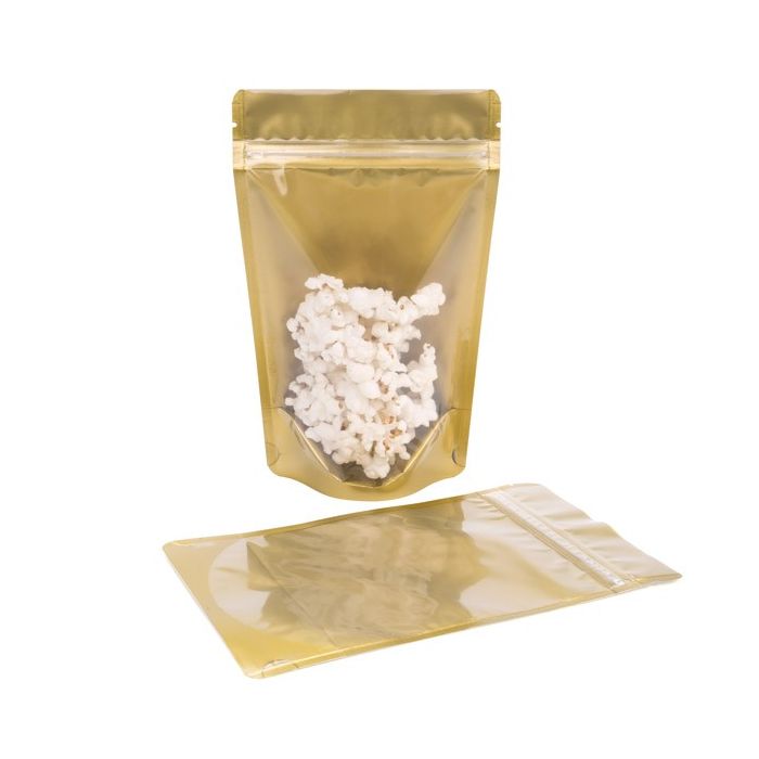 Standbodenbeutel Transparent/Gold 8x5x13cm | 28 Gramm (100 Stück) [ZBGGC1]