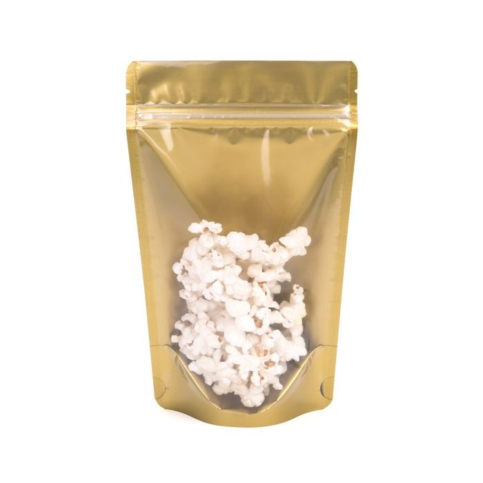 Standbodenbeutel Transparent/Gold 8x5x13cm | 28 Gramm (100 Stück) [ZBGGC1]