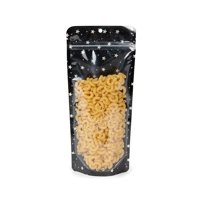 Stand Up Pouches transparent/Black Holographic Stars 10,8x6x23,8 cm