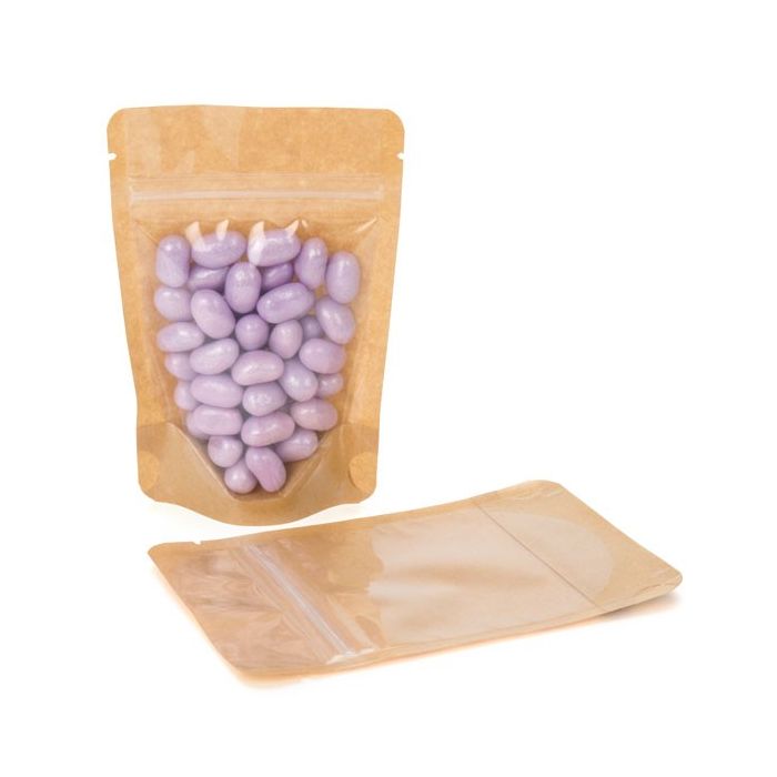 Standbodenbeutel Transparent/Kraft 12x7.5x18.5cm | 110 Gramm (100 Stück) [ZBGKC46]