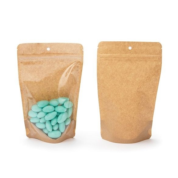 Standbodenbeutel Transparent/Kraft 13x8x20.5cm | 110 Gramm mit Aufhängeloch (100 Stück) [ZBGKC3H]